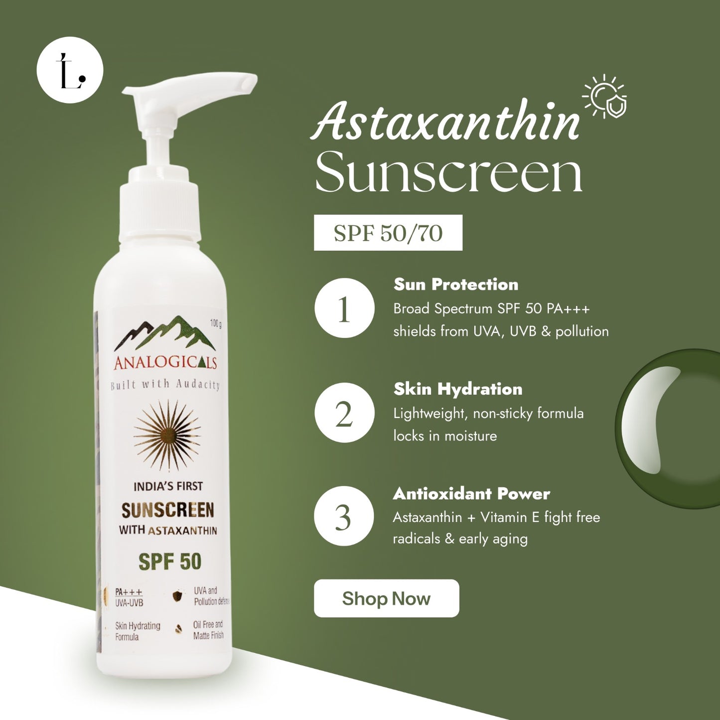 Astaxanthin Sunscreen SPF 50 / 70  with Antioxidant UV Defense